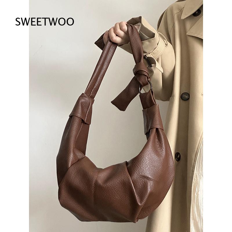 Hobo Bag Slouchy - Dark Brown Pebbled Faux Leather Hobo