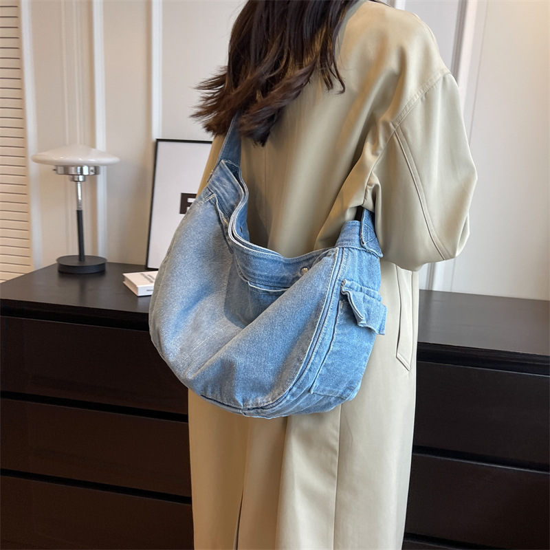 Hobo Bag Slouchy - Oversized Denim Hobo Bag Wide Strap