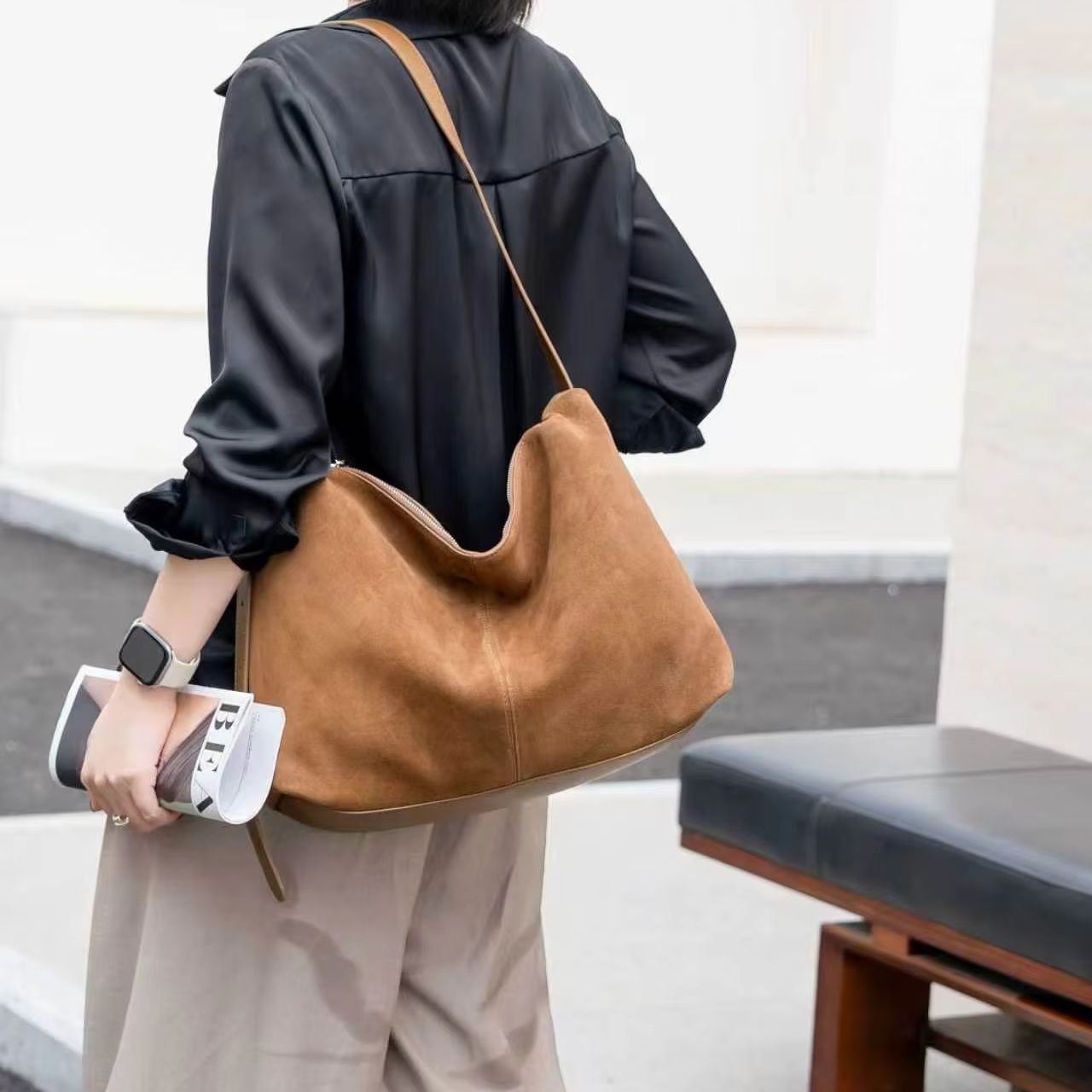 Hobo Bag Slouchy - Women Suede Leather Hobo Shoulder Crossbody
