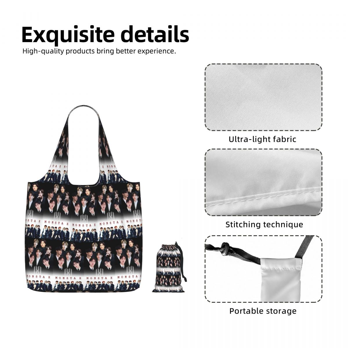 Monsta X Kpop Shopping Tote Ba - Women X Bags ulasan dan harga