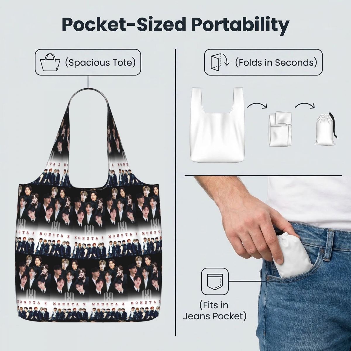 Monsta X Kpop Shopping Tote Ba - Women X Bags ulasan dan harga