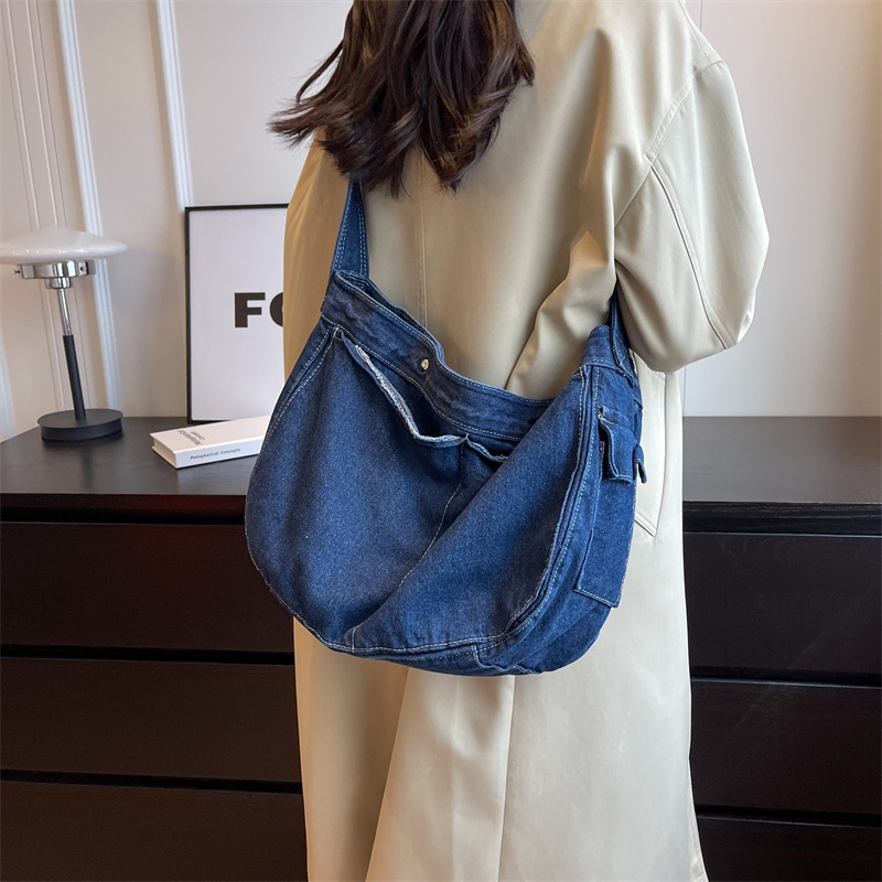 Oversized Denim Hobo Bag Wide  - Hobo Bag Slouchy ulasan dan harga